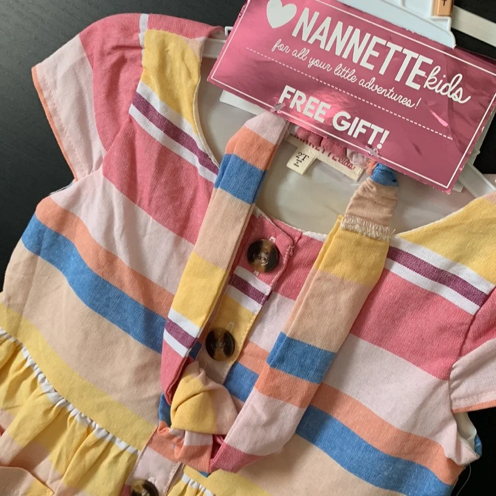 Nannette Kids Toddler Girls Short Sleeve Button Front Dress